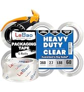 LeBao Pro-Seal [2.7 Mil Thick] 6 Rolls Heavy Duty Packing Tape with [Safe-Click] Metal Dispenser,...