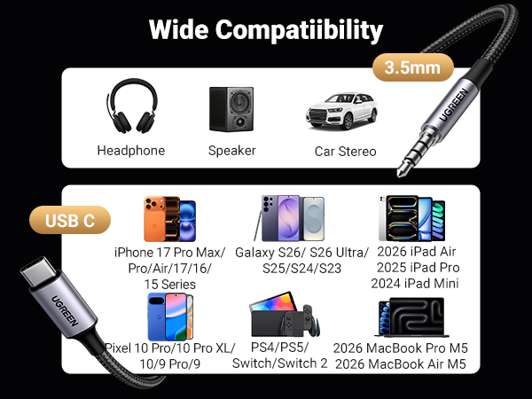 Wide Compatibility USB C to Aux adapter