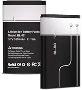 2 Packs BL-5C Battery 3.7V Rechargeable, 3000mAh New Upgrade High Capacity Battery Replacement fo...