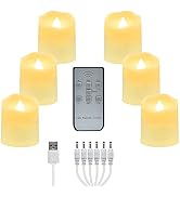 LED Tea Lights Rechargeable Candles with USB Charging Cable, 6 PCS Votive Tea Light with Remote, ...