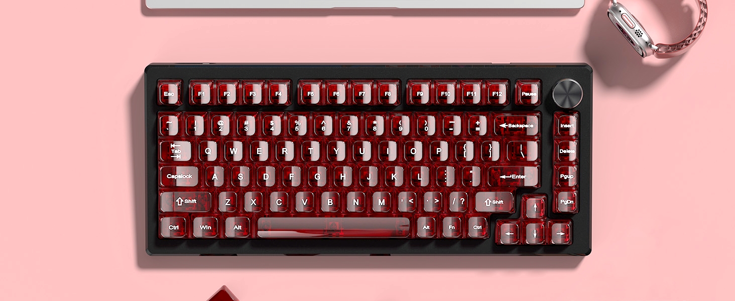 Red Clear keycaps,Transparent keycaps 60 75 100 Percent,Ceramic Jelly Key caps Set