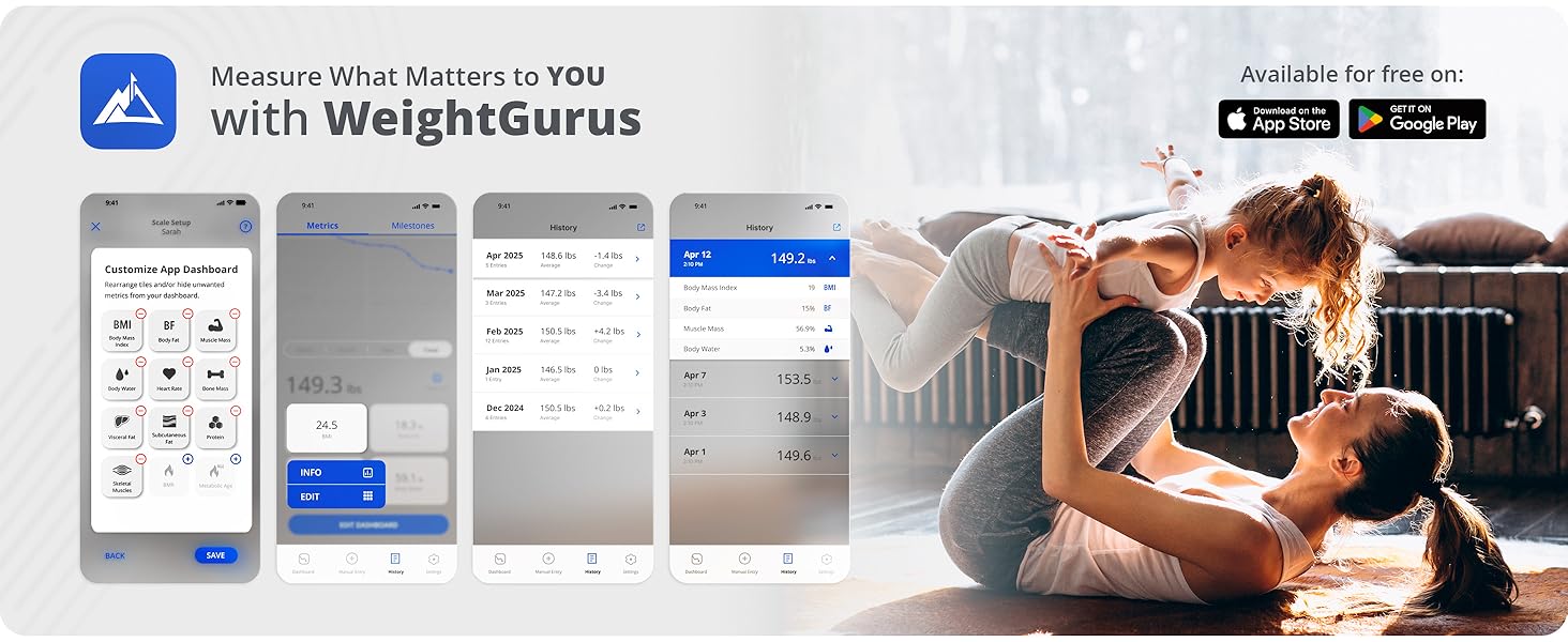 feature loaded app with full body metrics history and dashboard for family health wellness