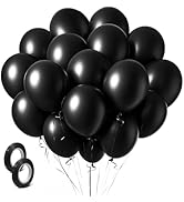 Black Balloons Party Decorations 100 Pack 12 inch Round Halloween Latex Balloons for Black Themed...