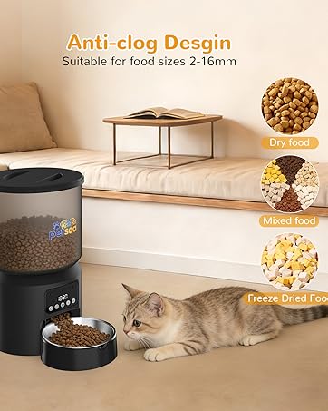 Automatic Cat Feeders 4L Timed Cat Dry Food Dispenser Dual Power Supply Programmable Portion