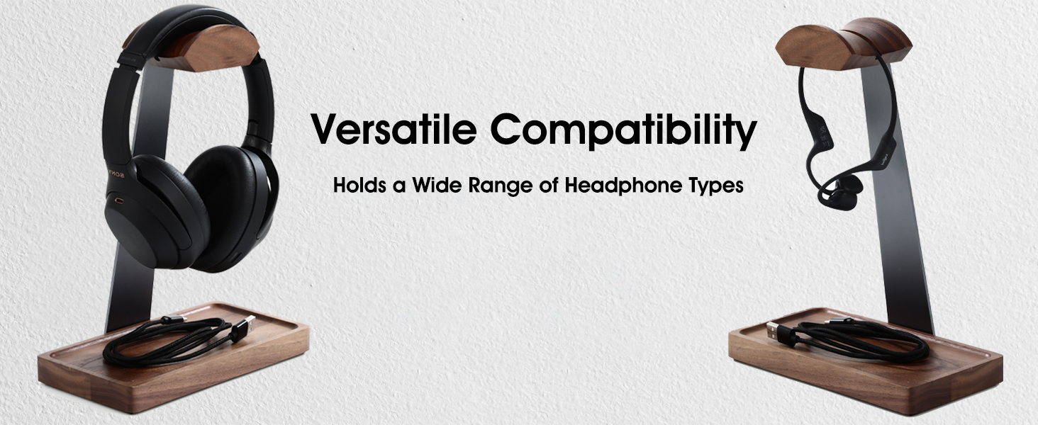 NIRVASH Walnut Headphone Stand for Desk, Wood Headset Stand,