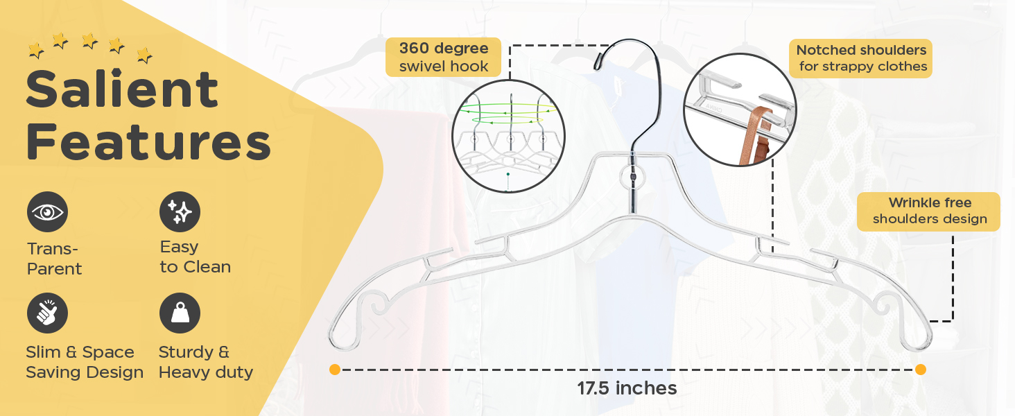 Transparent plastic hangers slim and space saving easy to clean Desktop