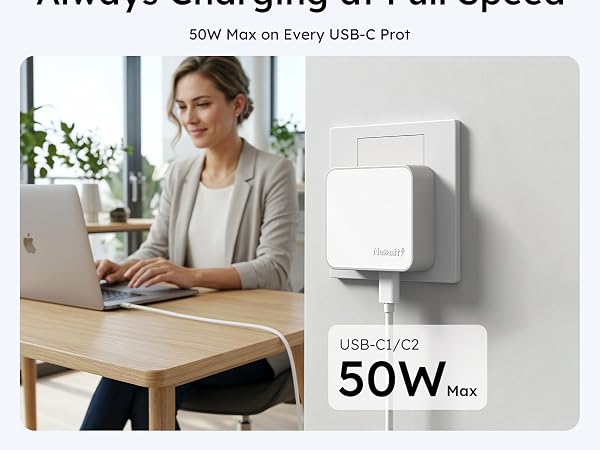 50W Dual USB C Wall Charger