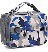 FlowFly Kids Lunch Bag, Durable Insulated School Lunch Box with Shoulder Strap and Bottle Holder,...