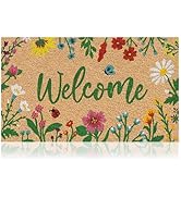 Floral - 17"x29" - Coir Door Mat with Heavy Duty Backing - Welcome Mats for Entryway, Porch - Ant...