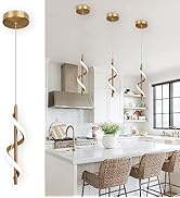 CANEOE Gold Pendant Light, Spiral Modern Led Pendant Lighting for Kitchen Island, 5500K Brushed B...