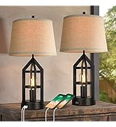 Farmhouse Table Lamps for Living Room Set of 2, 3-Way Dimmable Touch Control Bedside Lamps with 2...