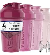 VELOMIX -4 PACK- 20 OZ Protein Shaker Bottles for Protein Mixes, Shaker Cups for Protein Shakes, ...