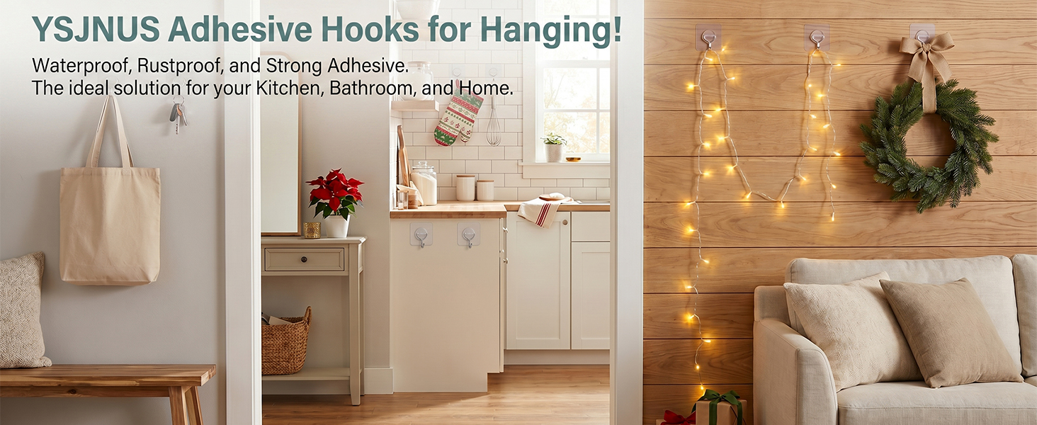 YSJNUS Adhesive Wall Hooks for Hanging