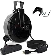 EP 30 Ft Retractable Extension Cord Reel, 16/3 SJTW Power Cord with 3 Electrical Outlets, Ceiling...