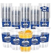 QZYL 50 PCS Graduation Cups, 14 OZ Blue Grad Decorations, Disposable Plastic Cup Bulk for Class o...