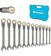 DURATECH Anti-Slip Flex-Head Ratcheting Wrench Set, Combination Wrench Set, 12-Piece, 72-Tooth, M...