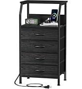 Furnulem Night Stand with Charging Station, 4 Drawer Dresser with Storage Shelf, 33.3 Inch Tall S...