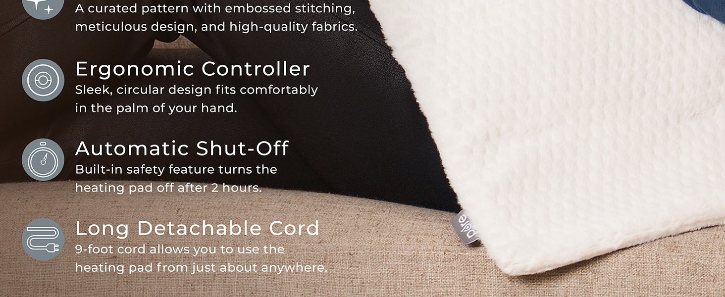 pure enrichment pure radiance heating pad ergonomic controller auto shut off long detachable cord