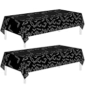Childom 2 Pack Plastic Tablecloths 54x108 Inch Disposable Table Cover,Black Bat Tablecloth for Re...