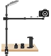 Ailight Camera Desk Mount Stand Overhead, Adjustable Microphone Boom Arm Mic Stand with Phone Hol...