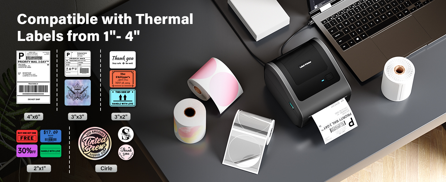 Bluetooth Shipping Label Printer, D450 Thermal Label Printer for Address Postage Small Business