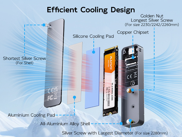 M.2 PCIe NVMe SSD Enclosure aluminum shell cooling ssd holder box housing caddy