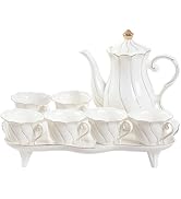 DUJUST 14 pcs Tea Set for 6 with Tea Tray &amp; Spoons, Luxury British Style Tea/Coffee Cup Set with ...