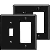 [2 Pack] BESTTEN 2-Gang Combination Wall Plate, 1-Toggle/1-Decor, Standard Size, Unbreakable Poly...