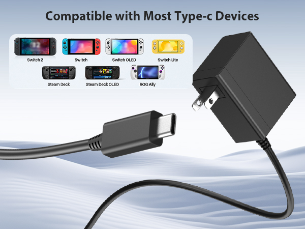 Switch 2 Charger - 60W AC Adapter for Nitendo 2(2025) with 6.6FT Long Cable, Support 4K TV Dock