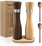 WARMKEY Solid Beech Wood Salt&amp;Pepper Grinder Wooden Set 5PC-9.25inch Manual Mills with Tray&amp;Spoon...