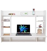 Basicwise Wall Mount Laptop Office Desk with Shelves, White,