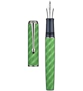 Hongdian A9 Fountain Pen Large #8 Fine Nib Ebonite Feed, Green Moire Pattern Unique Design with C...