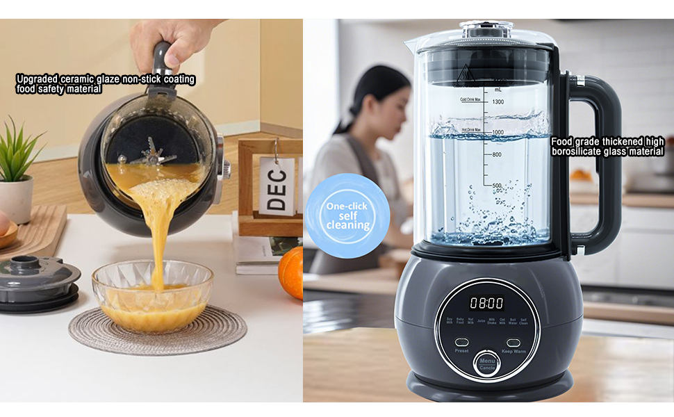 Glass soy milk mixer with one-click cleaning, easy to clean