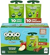 GoGo squeeZ Applesauce and Fruit Puree Variety Pack, Apple &amp; Cinnamon, 3.2 oz (Pack of 20), Unswe...