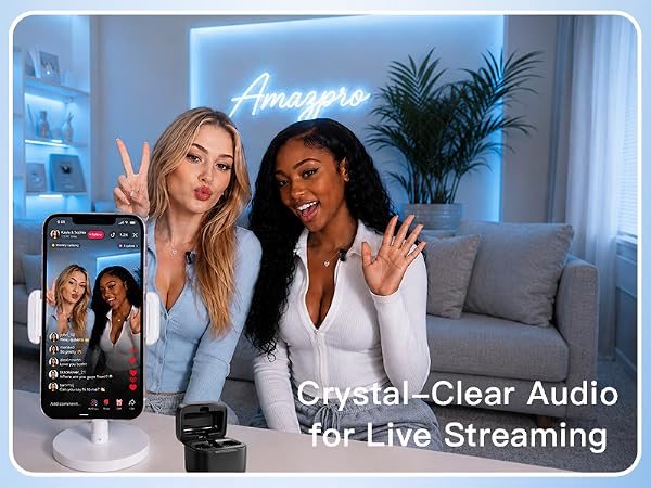 External phone microphone supporting pass through charging during live stream podcast recording