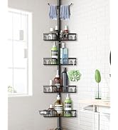 Clothink Corner Shower Caddy Tension Pole 4 Tier Adjustable Stainless Steel Shower Shelf for Insi...