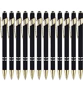 LINFANC 12 Pack Black Gold Ballpoint Pen with Stylus Tip, 1.0 mm Black Ink Smooth Writing Pens, M...