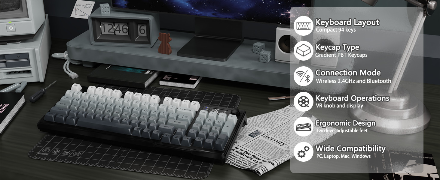 FREEWOLF M96 Wireless Gaming Keyboard Creamy Membrane with Rainbow Backlight