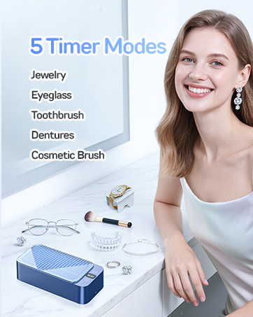5 Optimized Settings (180/300/420/580/600 seconds) Quiet Operation Ultrasonic Jewelry Cleaner