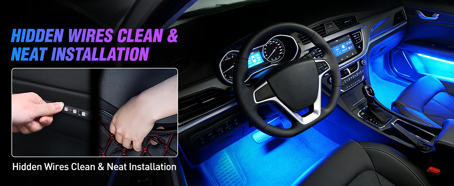 4PCS 48 LED Interior Lights DC 12V Multicolor Music Car Strip Light Under Dash Lighting Kit