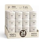 ECO BOOM Bamboo Toilet Paper 3 Ply - Sustainable Tree-Free Toilet Tissue - 24 Mega Rolls &amp; 360 Sh...