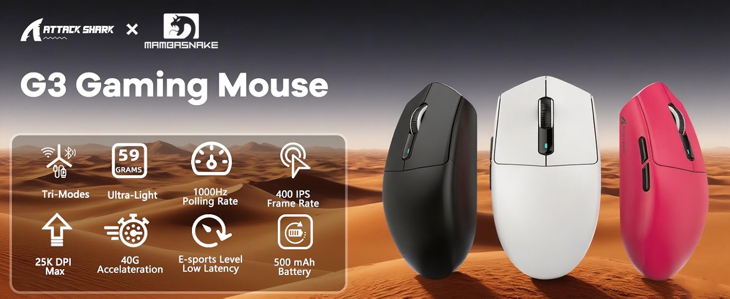 G3 Tri Mode Ultralight Wireless Gaming Mouse Programmable for PC Mac Switch PS4 PS5 Gamer