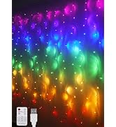 Rainbow Fairy String Curtain Lights with Remote, Twinkle LED Icicle Rainbow Lights Curtain for Gi...