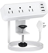 PAEWOK 3 Outlet Desk Clamp Power Strip with USB C, White Flat Plug Desktop Edge Power Strip, Desk...