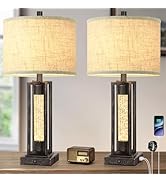 TOBUSA 26’’ Vintage Table Lamps for Living Room Set of 2, Rustic Lamps for Bedroom with 2 USB Por...