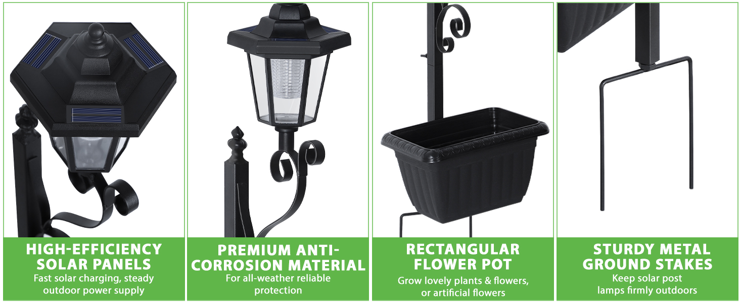 Outdoor Flower Pots Solar Post Lamps Solar Lamp Post Lights Decorative Lamp for Garden, Patio
