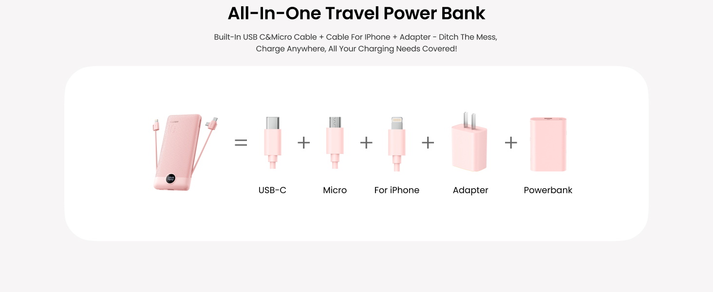 All-in-One Travel Power Bank-Pink