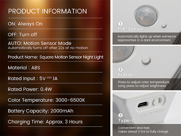 Motion Sensor Night Light, 3CCT Wireless Lights