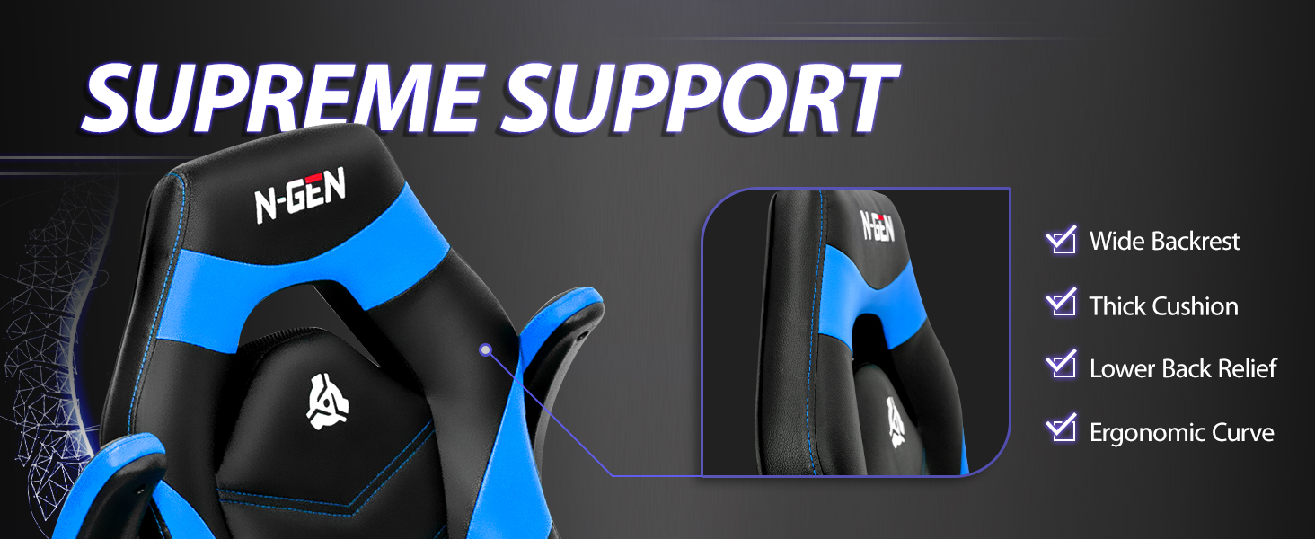 Supportive chair featuring wide backrest and ergonomic design