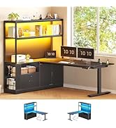 SEDETA 56.7" L Shaped Standing Desk, Reversible Computer Office Desk with Drawers &amp; Hutch, Stand ...